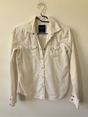 American Eagle White Corduroy Button-Up Jacket